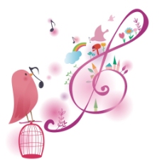 卡通音符和唱歌的小鸟