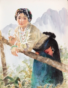 倚栏的藏族少女图片