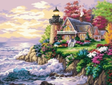 海边别墅数字油画图片