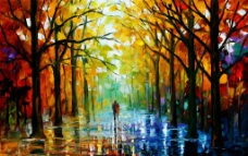 树林小道抽象油画风景图片