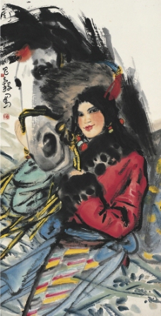 藏女与马图片