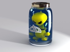 工业设计玻璃瓶里的小外星人