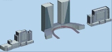 底图现代U形高层建筑底3D模型图
