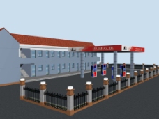 3D加油站加油站建筑