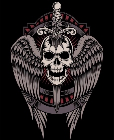 欧式花纹背景骷髅T恤图案纹身设计