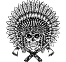 欧式花纹背景骷髅T恤图案纹身设计