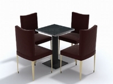 餐桌组合简约4座方餐桌椅组合3D模型