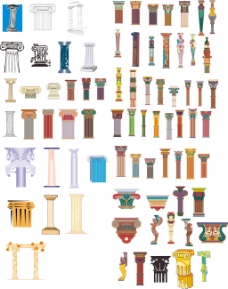 罗马柱集合，有简笔画，也有色块构成的