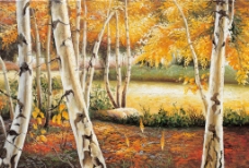 树木秋景油画图片