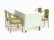餐桌组合西餐厅4座餐桌椅组合3D模型