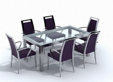 餐桌组合紫色6座餐桌椅组合3D模型