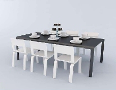 餐桌组合一桌六椅餐桌椅组合3D模型