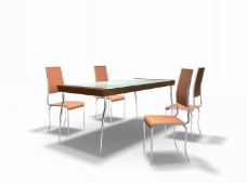 餐桌组合橙色4座餐桌椅组合3D模型