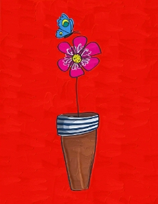 小红花油画图片