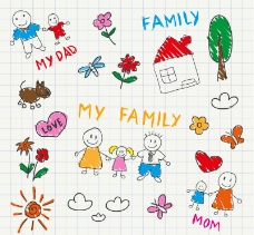 儿童插画儿童手绘风格家庭插画矢量素材