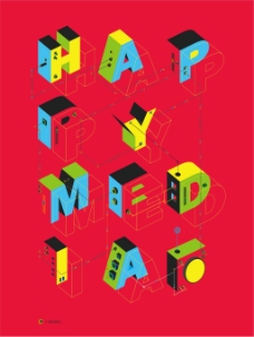 happy创意立体字体海报