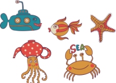 卡通 章鱼 螃蟹图片