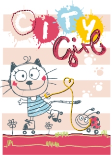 city卡通粉色字母猫