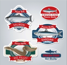 新鲜鱼类产品标签矢量素材图片