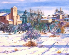 异国雪景油画风景