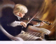 男童拉小提琴油画