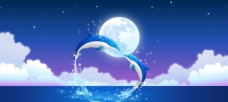 月光下的海豚图片