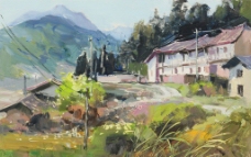 油画乡村风景图片