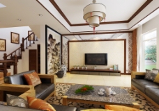 别墅中式客厅模型
